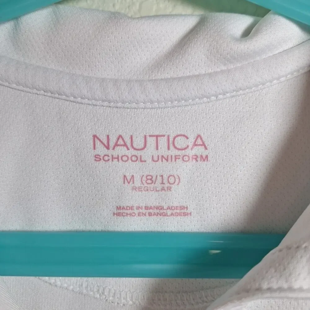 Nautica Girls School Uniform Short Sleeve Polo Shirt Moisture Wicking White